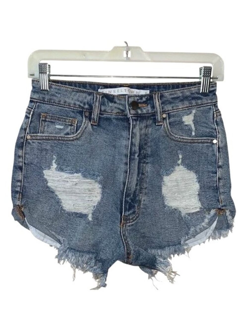 Tinseltown Womens Distressed Denim Shorts Size 5 Frayed Hem Blue Jeans Cotton Bl